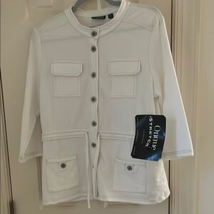 Onque Casuals White Utility Jacket with Stand-Up Collar